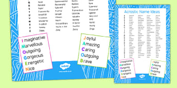 Acrostic Names Ideas Checklist