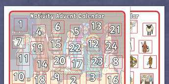 Nativity Advent Calendar Activity - Christmas, xmas, Advent calendar, activity, tree, advent, nativity, , Mary, Joseph, Jesus, shepherd, wise men, Herod, angel, donkey, stable, Gabriel, First Christmas,Inn, Star, God