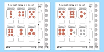 How Much Money Is in My Money Jar Differentiated Worksheets - how much money, money jar, money, differentiated, worksheets
