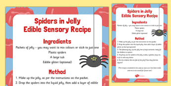 Spiders in Jelly Edible Sensory Recipe - spiders, jelly, edible, sensory recipe, recipe