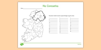 Na Contaetha Irish Counties of Ireland Activity Sheet Gaeilge - Irish, Gaeilge, Counties, Ireland, Geography, activity sheet, worksheet