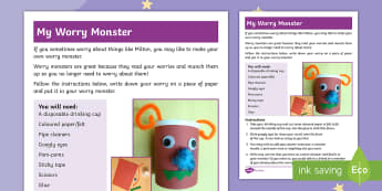 The Making of Milton Worry Monster Activity Sheet - twinkl originals, fiction, brave, courage, KS1, EYFS, Story Sack, worksheet, Home learning, Parents,