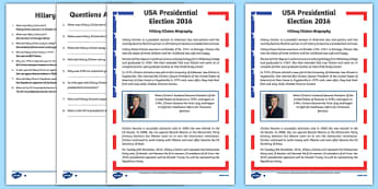 Hillary Clinton Biography Differentiated Reading Comprehension Activity