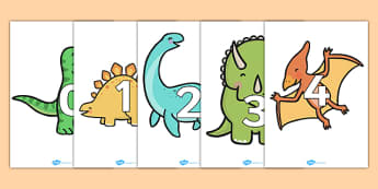 Numbers 0-20 on Dinosaurs - Foundation Numeracy, Number recognition, Number flashcards, Dinosaurs, Dinosaur resource, t-rex, stegosaurus, raptor, iguanodon, tyrannasaurus rex, numeracy, numbers, numbers to 20, dinosaurs