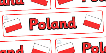 Poland Display Banner - Poland, Olympics, Olympic Games, sports, Olympic, London, 2012, display, banner, sign, poster, activity, Olympic torch, flag, countries, medal, Olympic Rings, mascots, flame, compete, events, tennis, athlete, swimming
