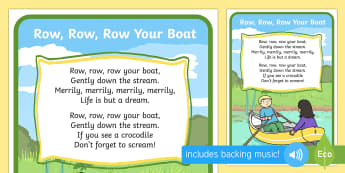 Row Row Your Boat Song - rhymes, display, nursery rhyme rescourses, rhymin, ks1, eyfs, songs, river, water
