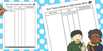 Over Threes Handover Information Sheet - handover, information