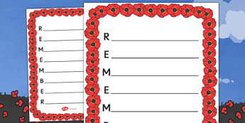 Remember Remembrance Day Acrostic Poem Template - Remember Remembrance Day Acrostic Poem Template, Remember Remembrance Day, Acrostic, acrostic poem, poem, rhyme, poems, template, templates, creative, creativity, activity, writing, 11th November, Sea