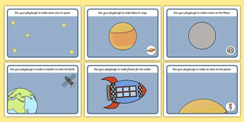 Space Playdough Mats - Space, Playdough, mat, moon, sun, earth, mars, ship, rocket, alien, launch, stars, planet, planets