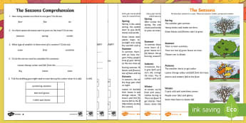Little Acorns: The Seasons Differentiated Reading Comprehension Activity - twinkl originals, fiction, KS1, Year 1, Year 2, Reading, science, oak tree, autumn, winter, spring, 