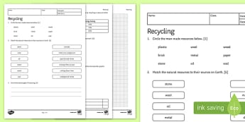 KS3 Recycling Homework Activity Sheet