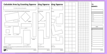 Year 4 Calculate Area by Counting Squares Activity Sheet Pack, worksheet