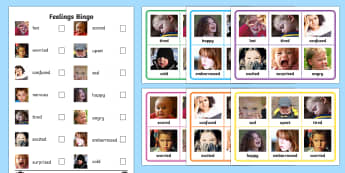 Feelings Photo Bingo - Feelings Bingo - feelings, bingo, activity, game, class, play, feelins, fellings