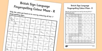 British Sign Language Left Handed Fingerspelling Colour Maze R