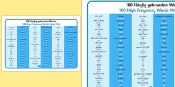 100 High Frequency Words Word Mat German Translation - german, word mat, frequency words