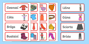 The Clothes Shop Word Cards Gaeilge - Irish, Gaeilge, role play, clothes, clothes shop, éadaí, eadai, an siopa éadaí, resource pack, clothes labels