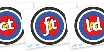 Final Letter Blends on Archery Targets - Final Letters, final letter, letter blend, letter blends, consonant, consonants, digraph, trigraph, literacy, alphabet, letters, foundation stage literacy