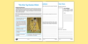 The Kiss by Klimt Art Appreciation Activity Sheet - Klimt, Kiss, art, activity, sheet, worksheet