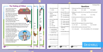 The Making of Milton Differentiated Differentiated Reading Comprehension Activity - courage, bravery, frightened, adventure, story, ks1, reading, english, literacy, twinkl fiction