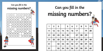 Superhero Themed Missing Numbers 100 Square Activity Sheet - superhero, superheroes, missing numbers, number square, 100, worksheet