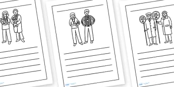 People Who Help Us Writing Templates - People who help us, writing frame, template, Doctor, Nurse, Teacher, Police, Fire fighter, Paramedic, Builder, Caretaker, Lollipop, Traffic Warden, Lunchtime supervisor, lunch time assistant, midday as