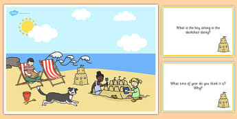 Seaside Scene and Question Cards - seaside, questions, comprehension pack
