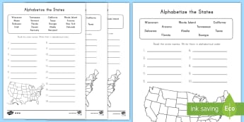 Alphabetize the States Differentiated Activity Sheets - States and Capitals, USA States, US States, United States, US Capitals, USA Capitals, US Capital Cit