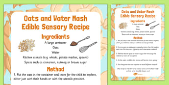 Oats and Water Mash Edible Sensory Recipe - oats, water, mash, edible, sensory, recipe