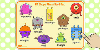 2D Shape Aliens Word Mat - 2d shape, aliens, word mat, word, mat