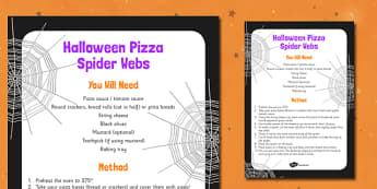 Halloween Spider Web Pizza Recipe - food, instructions, halloween, KS1, KS2 