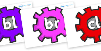 Initial Letter Blends on Cogs - Initial Letters, initial letter, letter blend, letter blends, consonant, consonants, digraph, trigraph, literacy, alphabet, letters, foundation stage literacy