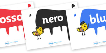 Italian Colour Display Posters - Colour posters, Italiano, Italy, MFL, colour, display, poster, posters, colour mixing, black, white, red, green, blue, yellow, orange, purple, pink, brown