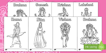 Hindu Gods Colouring Sheets - Religion, faith, colouring, activity, fine motor skills, hindu, temple, RE