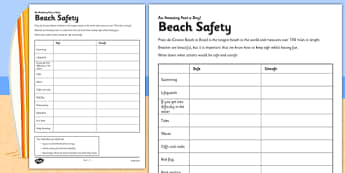 Beach Safety Activity Sheet - beach safety, safety discussion, activity, beach, safety, worksheet