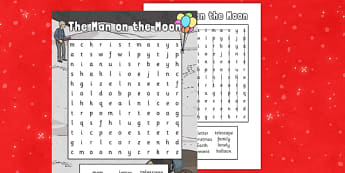 The Man on the Moon Wordsearch Differentiated - man on the moon, wordsearch