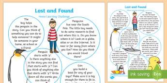 EYFS Home Learning Challenge Sheet Reception FS2 to Support Teaching on Lost and Found - Lost and Found, Oliver Jeffers, polar regions, home work, home learning, parents, home school links,