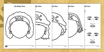 Blank My Pirate Face Templates with Facial Features - pirate, face templates, templates, blank templates, facial features, drawing activity, drawing, art