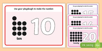 Simple Number Playdough Mats (11-20) - Playdough mat, playdough resources, numeracy, numbers, playdough 