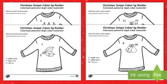 Christmas Jumper Colour by Number Romanian/English - Christmas, Nativity, Jesus, xmas, Xmas, Father Christmas, Santa, St Nic, Saint Nicholas, traditions,