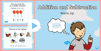 Year 1 Addition and Subtraction Warm-Up PowerPoint - maths, addition, subtraction, maths starter, calculation, KS1, Year 1, mastery, missing number, two 