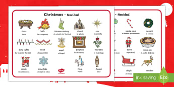 Christmas Word Mat English/Spanish - Christmas Word Mat - Christmas, xmas, word mat, writing aid, tree, advent, nativity, santa, father c
