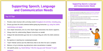 How to support SLCN in the classroom Strategy Sheet