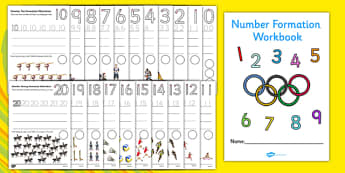 The Olympics Number Formation Workbook (0-20) -  Olympics, overwriting, Olympic Games, sports, Olympic, London, 2012, Number formation, tracing numbers, tracing sheet, 0-20 tracing, 0-20, dinosaurs, number writing practice, foundation stage numeracy,