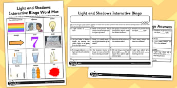 Activity Sheet Light and Shadows Interactive Bingo - activity, light, shadows, bingo, worksheet