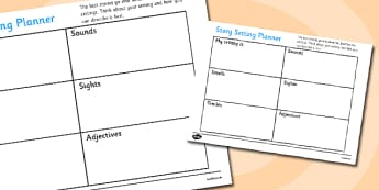 Sensory Story Setting Planner - sensory story setting planner, story setting, planner, plan, sensory, plot, story, writing, setting, sounds, smlls, sights