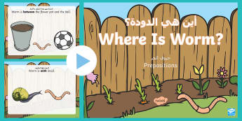 Worm Prepositions PowerPoint Arbeitsblatt Erstes Schreiben: Buchstaben und Zahlen nachspuren - Arabic/English  - in, on, under, underneath, position, positional, powerpoint, EAL, Arabic.,Arabic-translation