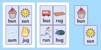CVC Word Cards (u) - CVC, CVC word, three phoneme words, three sound words, consonant vowel consonant, words, three letter words, letters and sounds, DfES letters and sounds