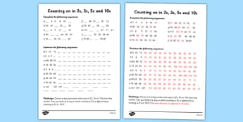 Counting in 2s, 3s, 5s and 10s Worksheet - counting, worksheet