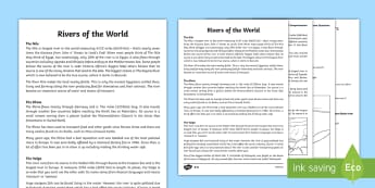 Rivers of the World Reading Comprehension Activity - river, countries