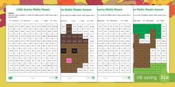 Little Acorns Addition Maths Mosaics Activity Sheets - twinkl originals, fiction, autumn, Little Acorns, KS1, maths, Mosaics, addition 